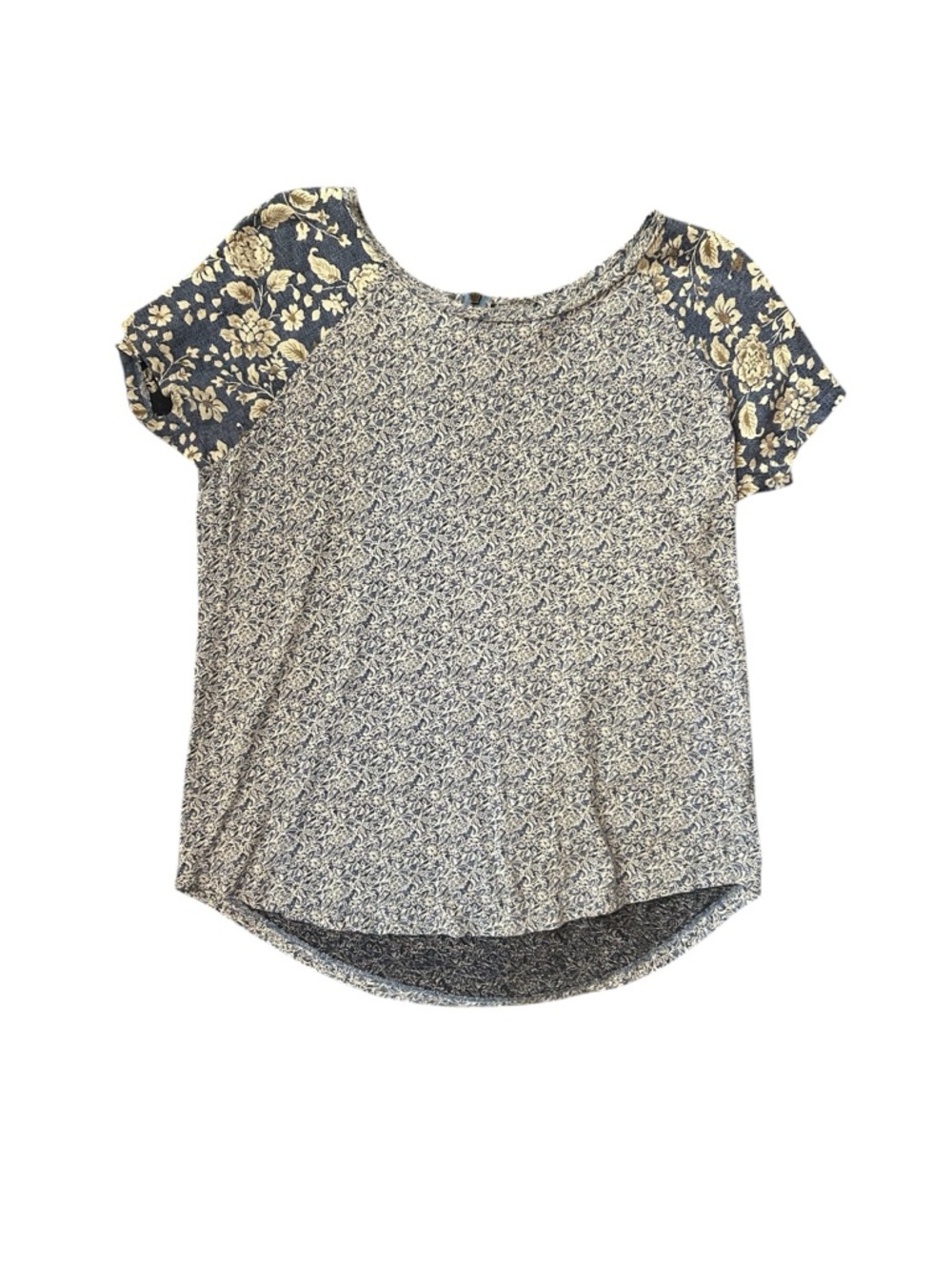 Lucky Brand Mixed Print Floral Blouse M Boho High Low Asymmetrical Cotton Modal
